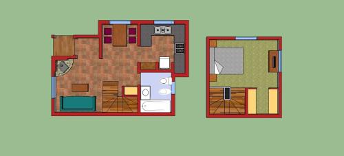 two floor plans of a small apartment at Cabañas Aitue in San Martín de los Andes