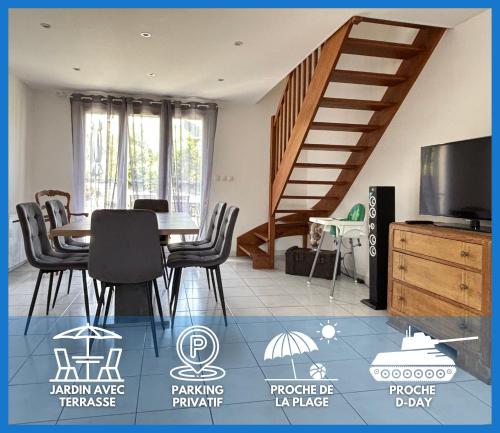 Jolie Colombe, maison 3 ch 2 sdb beau jardin terrasse aménagée à 15 mn à pied de la mer et centre Port en Bessin proche Omaha Beach et Bayeux