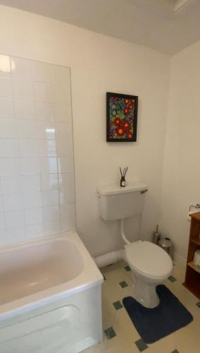 a bathroom with a white tub and a toilet at 112 Clifden Glen in Clifden