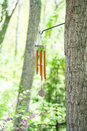 a bird feeder hanging from a tree in the woods at Iris Inn and Cabins in Waynesboro