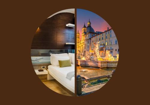 una habitación de hotel con una foto de una ciudad en Navona Stay, en Roma