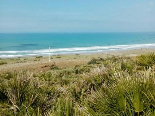 a view of a field of grass and the ocean at Marina golf location in Asilah