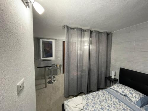 a bedroom with a bed and a shower at GillyLoft in La Maddalena