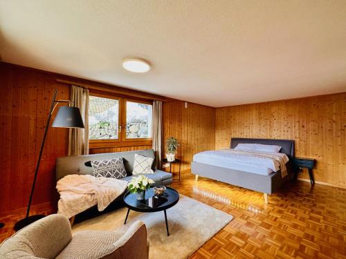 Postel nebo postele na pokoji v ubytování Exklusives Chalet mit 360 Panorama