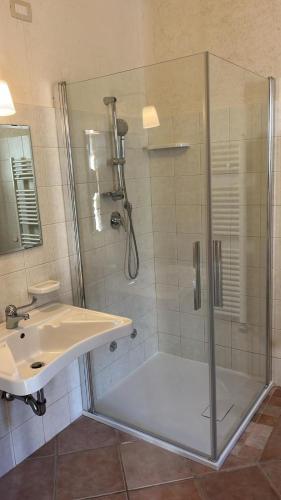 a bathroom with a shower and a sink at Valle dell'Acanto in Modica