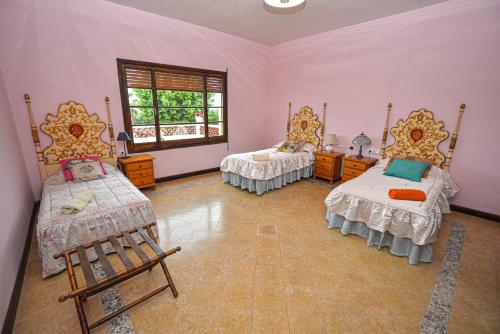 a room with two beds and a window at TURISME RURAL HORTA del PI in Cabrera de Mar
