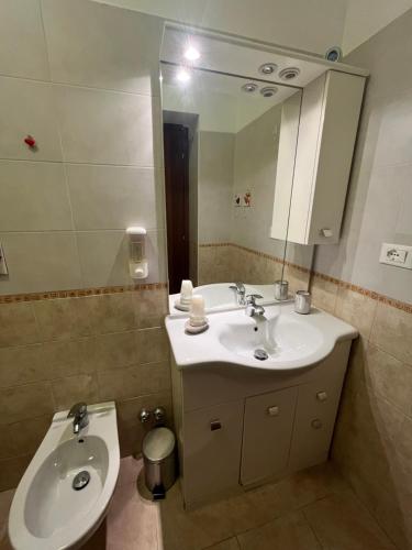 a bathroom with a sink and a toilet and a mirror at BnB La Casa di Monica in Silvi Paese