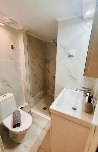 a bathroom with a toilet and a sink at PerAmore Apartment in Nea Peramos
