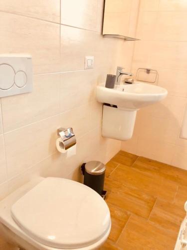 a bathroom with a white toilet and a sink at Luisa Apartment, Lake Maggiore in Brezzo