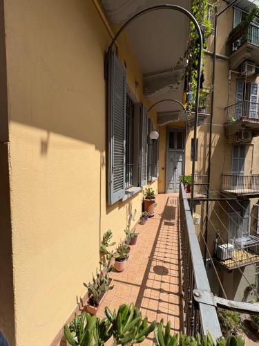 an alley with potted plants on the side of a building at Fiera-MiCo - Sempione Apartment in Milan