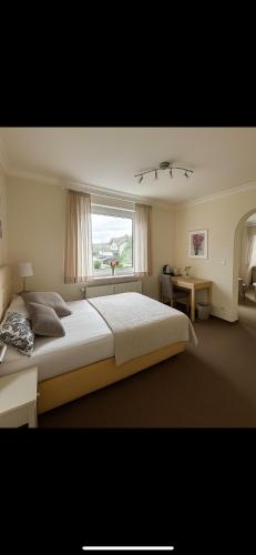 a bedroom with a large bed and a window at Fränkischer Hof Hotel Garni in Alzenau