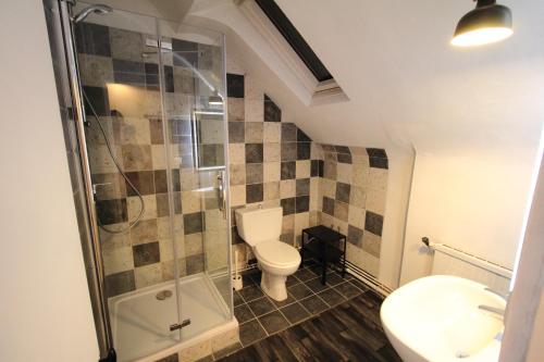 une salle de bain avec toilettes et douche en verre dans l'établissement T2 Tudelle - Le Perché, à Orléans