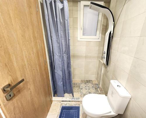 ein Badezimmer mit Toilette und Dusche in der Unterkunft Lux Suite Jacuzzi Acropolis byMK in Athen