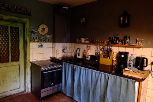 a kitchen with a stove and a counter top at Chata pod Żurawiem 