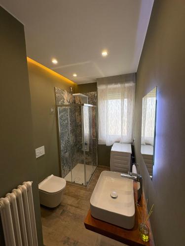 a bathroom with a shower and a toilet and a sink at Ami Apartment - WI-FI in Tortoreto Lido