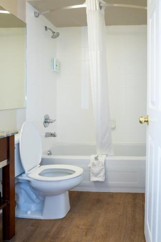a bathroom with a toilet and a bath tub at Quality Inn & Suites in Vancouver