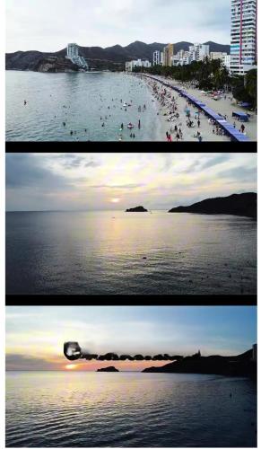 two pictures of a beach with people in the water at ARAWAK 601 Vista al Mar in Rodadero