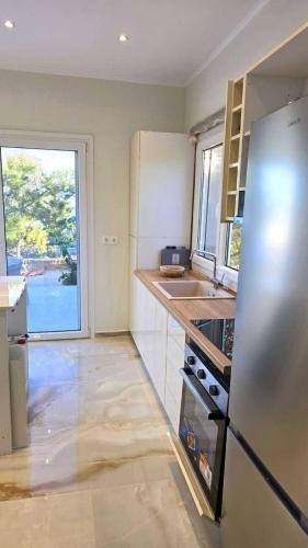a kitchen with a refrigerator and a sink at Heavens View in Pyrgi