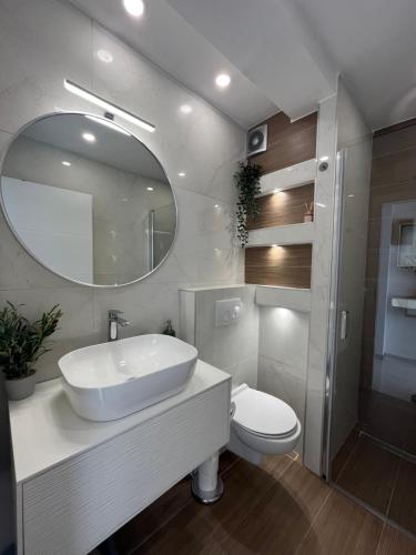 a bathroom with a sink and a toilet and a mirror at Apartments Ostojic in Krk
