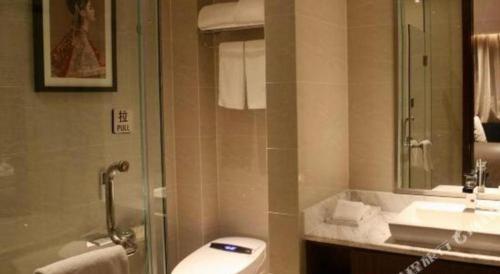a bathroom with a toilet and a sink at Jinjiang Metropolo Shanghai Minhang in Shanghai