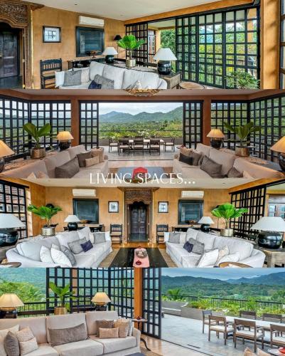 a collage of three pictures of a living room at The Alfred Digana by The One Group of Hotels in Digana