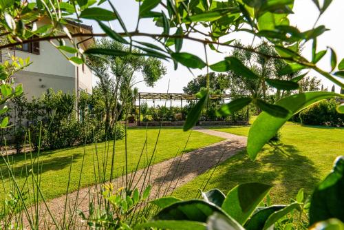 a garden with green grass and a building at AGRITURISMO 8e28 CAPALBIO in Nunziatella