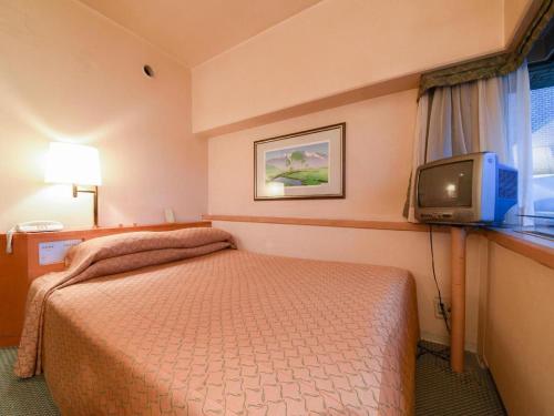 a hotel room with a bed and a tv at Gunma Royal Hotel in Maebashi