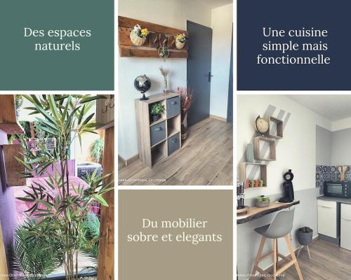 un collage de quatre photos d'un salon dans l'établissement Suite romantique avec SPA, à Perpignan