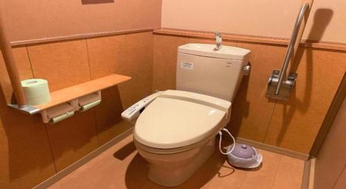 a bathroom with a white toilet in a stall at Hotel Miyama in Chichibu