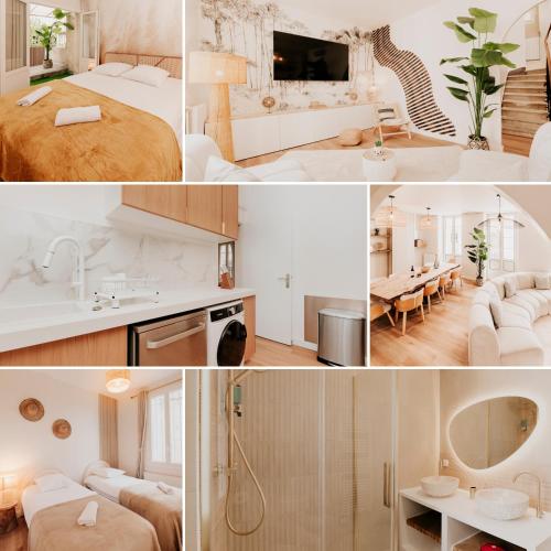 un collage de photos d'une chambre d'hôtel dans l'établissement FREE Parking - Self Checkin - WIFI - Terrasse - LA MAISON COCO by SUPERBORDEAUX, à Bordeaux