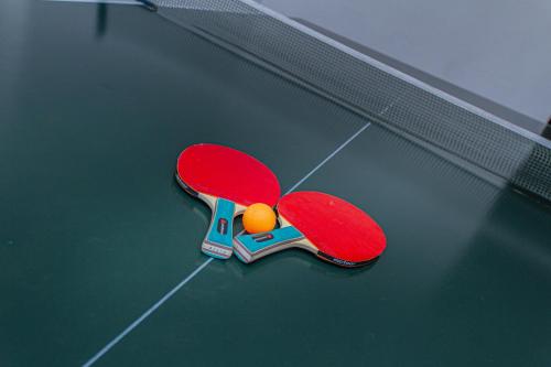 a pair of scissors sitting on top of a tennis court at Willa Aisza in Jastrzębia Góra