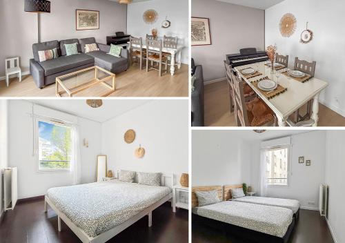 un salon avec un lit et une salle à manger dans l'établissement Appartement confort et calme, proche commerces, à Créteil