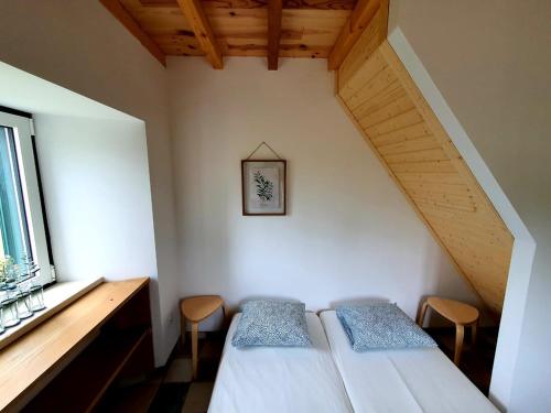 a bedroom with two beds and a window at Alojamento Antonio in Castanheira de Pêra