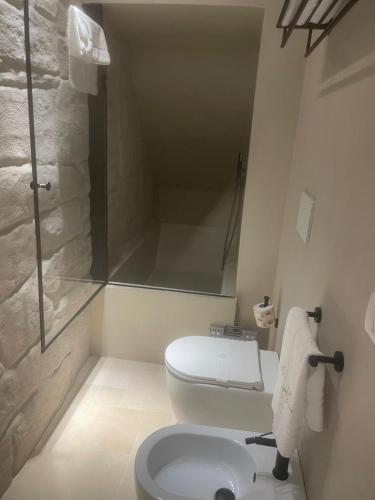 a bathroom with a toilet and a shower at La porta sul Duomo in Barletta