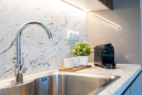 a kitchen sink with a toaster and a counter top at Houseloft Grand Vista in Thessaloniki
