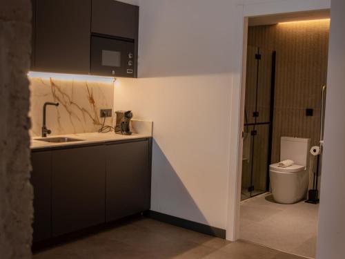 a bathroom with a sink and a toilet at Calatrava by Alma Suites in Valencia