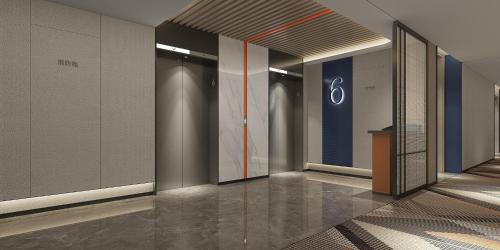 a hallway with elevators in a building at Holiday Inn Express Qingdao City Balcony by IHG in Qingdao