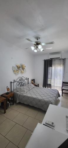 a bedroom with a bed and a ceiling fan at Liogerma in Adamas