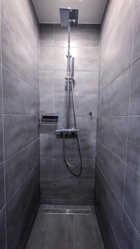 a bathroom with a shower with a shower head at Vermont Hub for Offsites, Retreats & Individual Bookings in Alps in Leysin