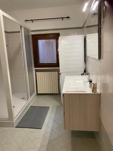 a bathroom with a sink and a shower at JhonathanB&B in Zanica