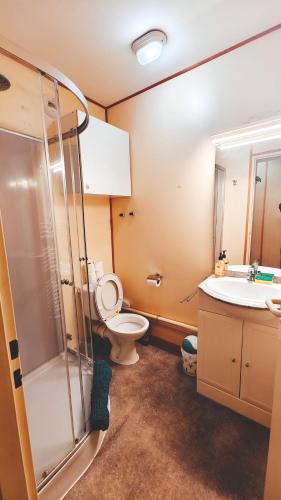 une salle de bain avec toilettes et lavabo dans l'établissement Super apartment between beach and city center, à La Rochelle