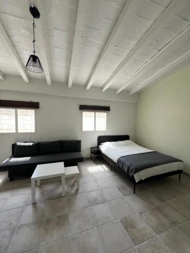 a bedroom with a bed and a couch and a table at Villa Lon in Montroig