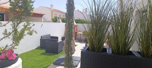 a garden with potted plants in a courtyard at CASA DOS 2 PÁTIOS by Stay in Alentejo in Vila Nova de Milfontes