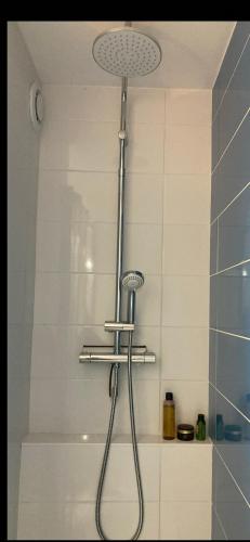 La salle de bains est pourvue d'une douche. dans l'établissement Appart T2 av Loggia La Pironniere, à Les Sables-dʼOlonne