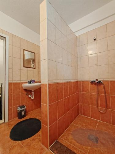 a bathroom with a sink and a shower at Guest House Lara in Neum