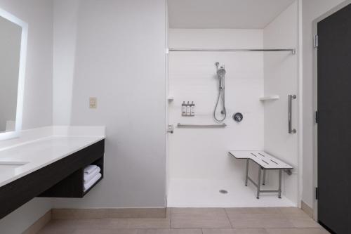 a white bathroom with a shower and a sink at Holiday Inn Express & Suites Lakeland South by IHG in Lakeland