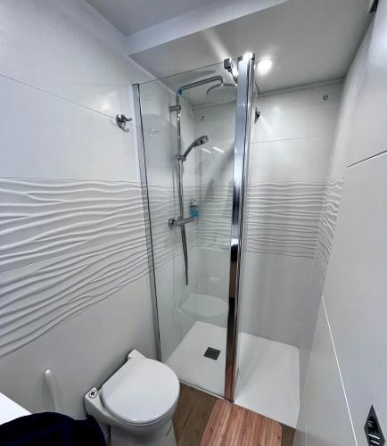 a bathroom with a shower and a toilet at La Rabastide in La Garde-Adhémar