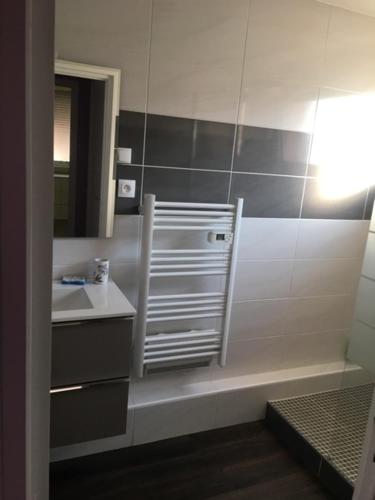 une salle de bain avec un lavabo et un miroir dans l'établissement appartement T3 six fours les plages parking privé plage 600M, à Six-Fours-les-Plages