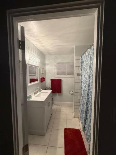 a bathroom with a sink and a shower at Comfortable Family Getaway in Cheyenne