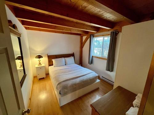 a bedroom with a bed in a room with a window at Alpenrose 4, Hottub, Mountains View, AC, sleep 5 in Golden
